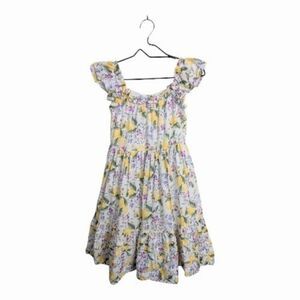 Janie And Jack Girls Cotton Floral & Lemons Dress Yellow Purple Spring Easter 10
